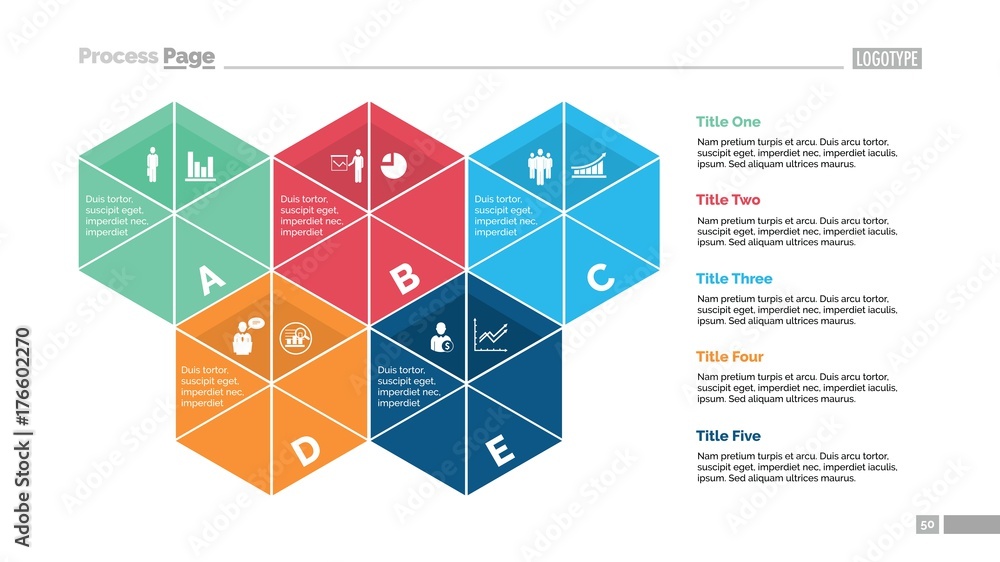 Poster five segmented hexagons slide template