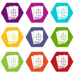 Home construction project icon set color hexahedron