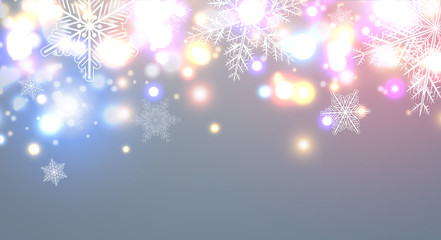 Fototapeta na wymiar Christmas background with snowflakes and lights
