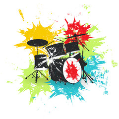 Set of drums. Grunge vector illustration