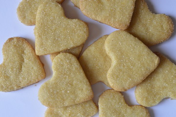 Homemade heart cookies sprinkled with brown sugar