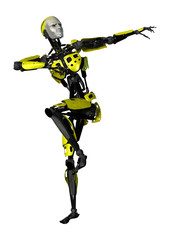 3D Rendering Dancing Robot on White