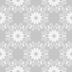 White floral seamless pattern on gray background