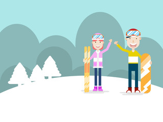 human with ski and snowboard cartoon