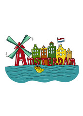 Amsterdam colourful city view