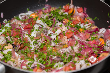 The healthy diet,  seafood and vegetables