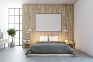Wooden bedroom interior, poster