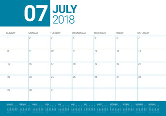July 2018 calendar planner vector illustration