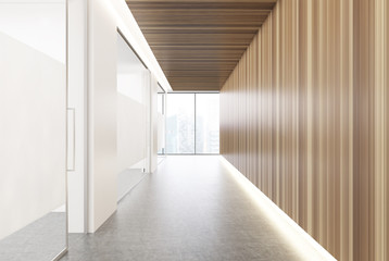 White and wooden office corridor