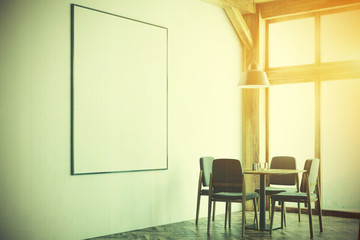 White and wooden cafe interior, poster toned