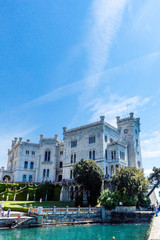 View on Miramare castle in Italy