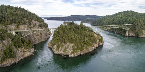 Fototapeta na wymiar Coastal Landscape of Massive Bridge Connecting Islands