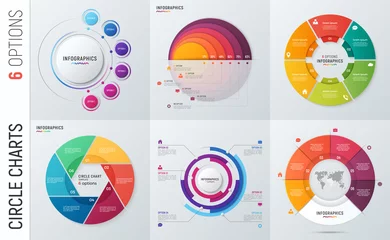 Foto op Plexiglas Collection of vector circle chart infographic templates for presentations, advertising, layouts, annual reports. 6 options, steps, parts. © rikkyal
