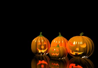 jack o lantern pumpkins in the black background 3d illustration