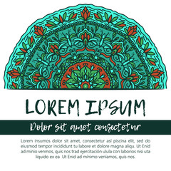 Square invite template. Vector invitation with mandala design element. Round flower ornament. Decorative vintage print. Luxury floral weave