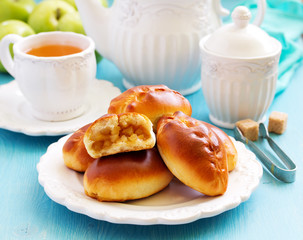 Fresh small patties with apple stuffing.