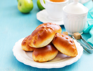Fresh small patties with apple stuffing.