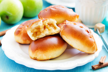 Fresh small patties with apple stuffing.