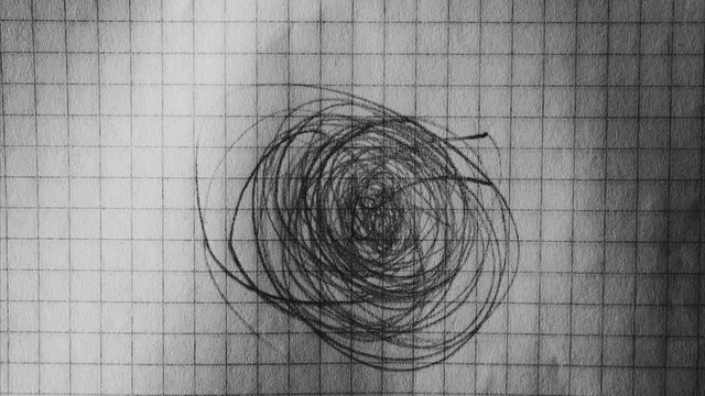 Bizarre loopable painting. Pencil scribble on paper. Dark psycho horror concept.