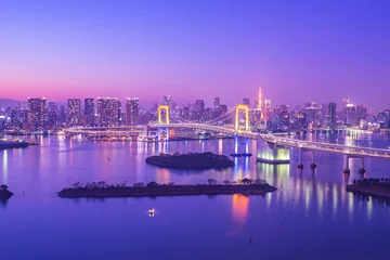 Schilderijen op glas Tokyo skyline on Tokyo bay at Odaiba in Tokyo, Japan at night © orpheus26