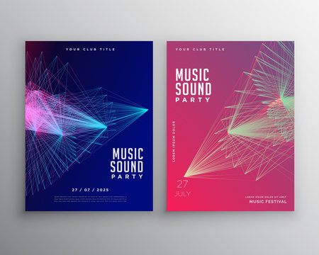 abstract music flyer template design with abstract lines mesh
