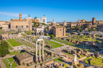 Fototapeta na wymiar Aerial view of Roman Forum or Foro Romano in Rome, Italy