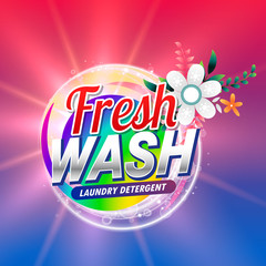 fresh laundry detergent or doap cleaning product packaging with flower element