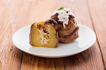 Baked potatoes with cheese and bacon