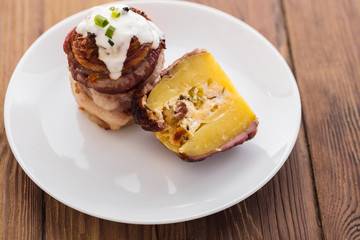 Baked potatoes with cheese and bacon