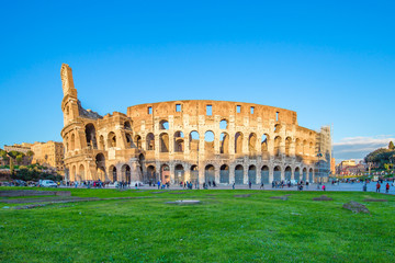 View of Colosseum and sunset in Rome, Italy