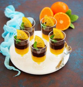 Orange Chocolate Mousse In Portioned Cups.