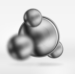 Tech blurred spheres and round circles with glossy and metallic surface