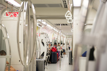 Fototapeta premium TAIPEI,TAIWAN 7 0CTOBER, 2017 : The inside design of a subway train skytrain public transport system