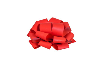 One red festive bow isolated on white background