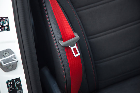 Red Seatbelt Of Luxurious Car