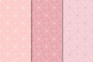 Geometric set of pale pink seamless patterns for design