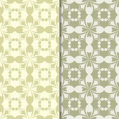 Fototapeta na wymiar Olive green and beige floral backgrounds. Set of seamless patterns