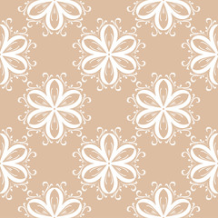 White floral pattern on beige seamless background