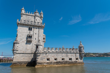 Fototapeta na wymiar Lisbon, Belem tower, fortified monument in the sea 