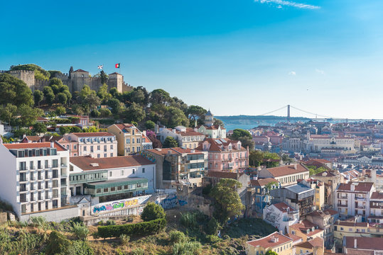 Lisbon, panorama of the Sao Jorge castle, in Portugal
