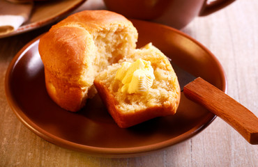 Homemade rolls with butter
