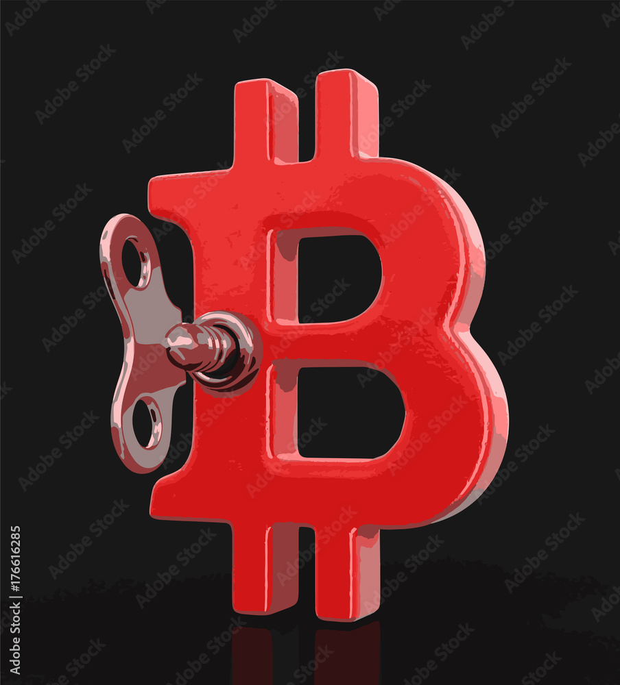 Poster bitcoin sign and winding key. image with clipping path