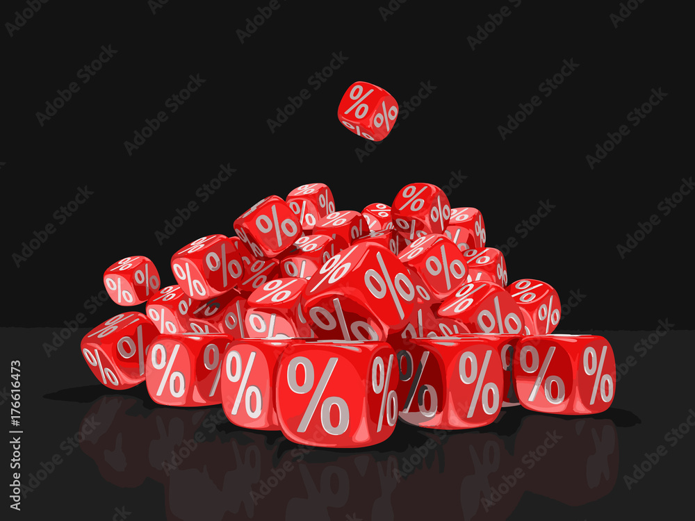 Poster dices with percent sign. image with clipping path