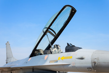 Fototapeta na wymiar fighter jet cockpit in the opened position