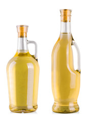 bottles with white wine  in a white background.