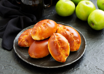 Fresh small patties with apple stuffing.