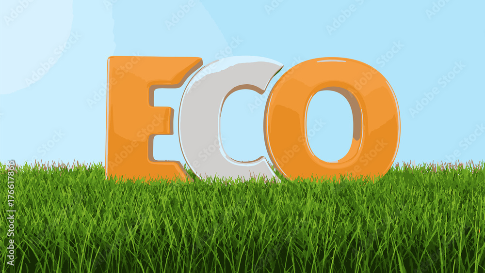 Poster eco text on grass. image with clipping path