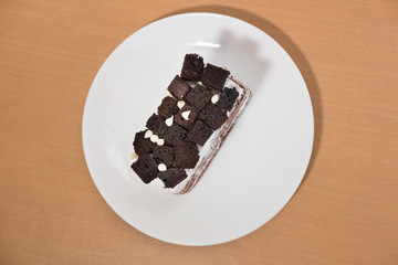 delicious chocolate cake. tasty dessert on white plate. homemade bakery pastry