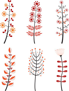Set of colored cartoon flowers