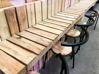 Obraz na płótnie Canvas Empty Wooden Planks Bar and Chairs